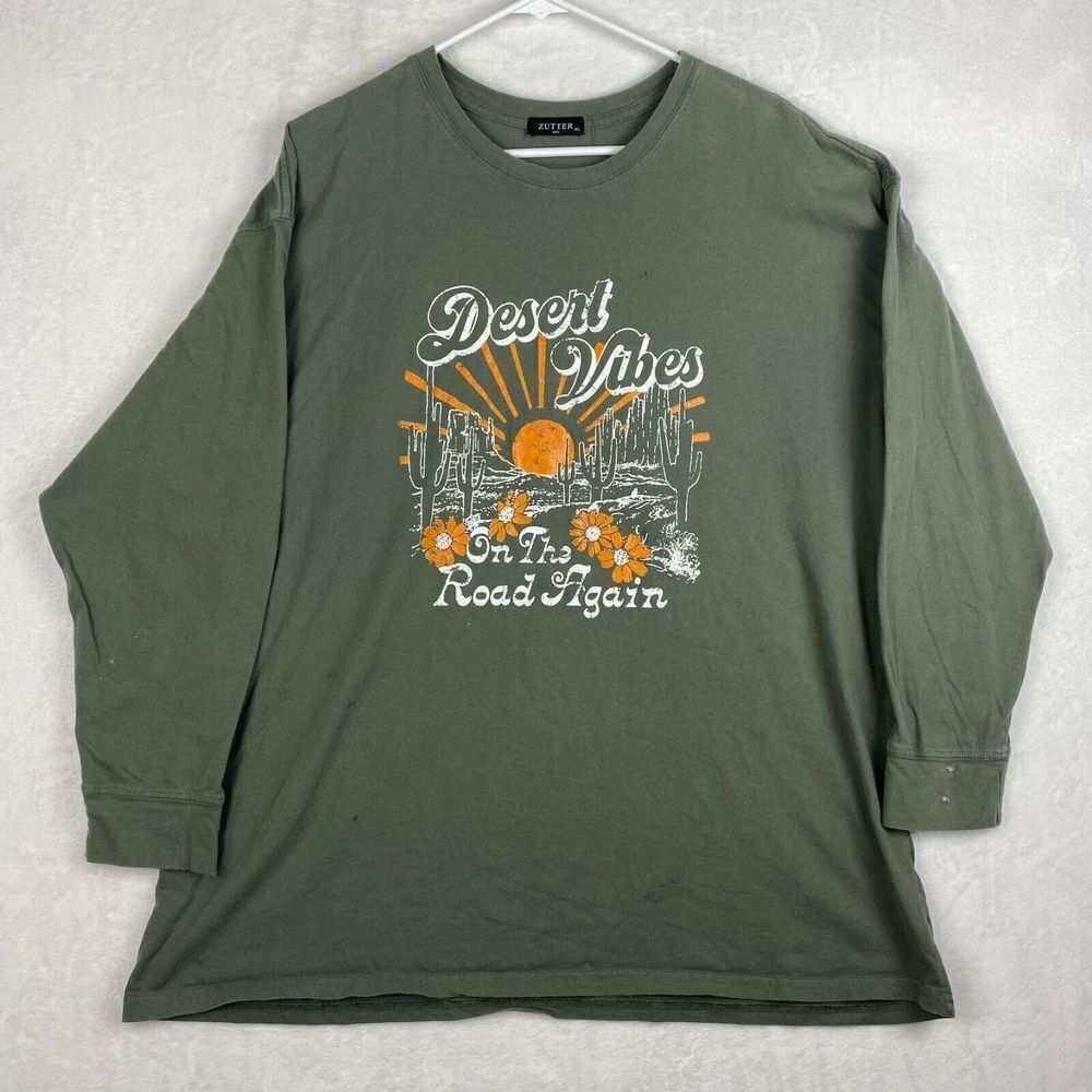 Zutter Graphic Shirt Mens Large Green Long Sleeve Desert Vibes Made In USA